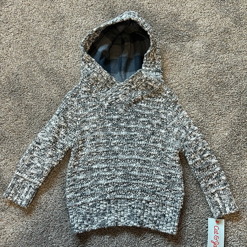 New! Cat & Jack Blue/White Hoodie Sweater. Size: 18M